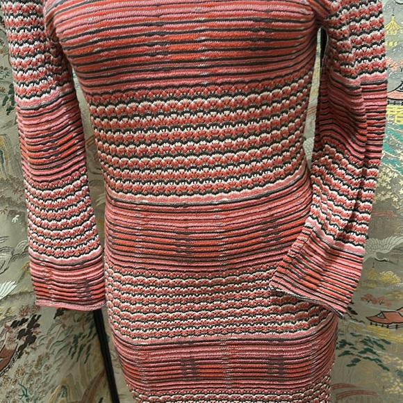 FREE PEOPLE RETRO LONG SLEEVED SIMI SHEER RED/BROWN STRIPPED SWEATER DRESS SZ M - Picture 3 of 16